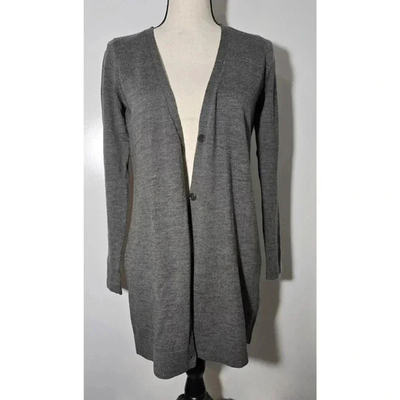 Eileen Fisher Long Cardigan Sweater Button Front Italian Merino Wool Gray SZ XS - Picture 1 of 8